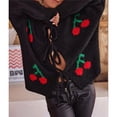 thumbnail image 6 of Womens Tie Front Cardigan Cute Cherry Open Front Y2k Sweater Oversized Chunky Knit Cardigan Tops Black XL, 6 of 7