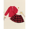 thumbnail image 3 of Suealasg 2Pcs Toddler Girls Fall Outfits Set Long Sleeve Shirt +Pleated Mini Plaid Skirt Set 1T 2T 3T 4T 5T Little Girls Autumn Clothes, 3 of 7