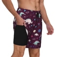 thumbnail image 2 of Kdxio Space Dinosaur Print Men's Swim Trunks with Compression Liner 7 Inch Inseam Quick Dry Swim Shorts, 2 of 7