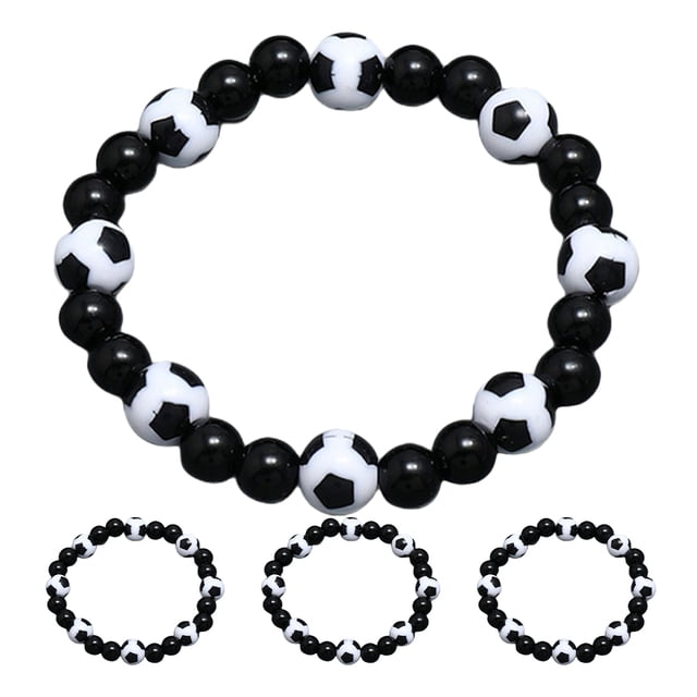 KAKOWELY 4 pulseras de cuentas de fútbol para hombre, joyería deportiva, pulseras con dijes de fútbol para jugadores de fútbol, uso diario, eventos deportivos, recuerdos de fiesta de fútbol.