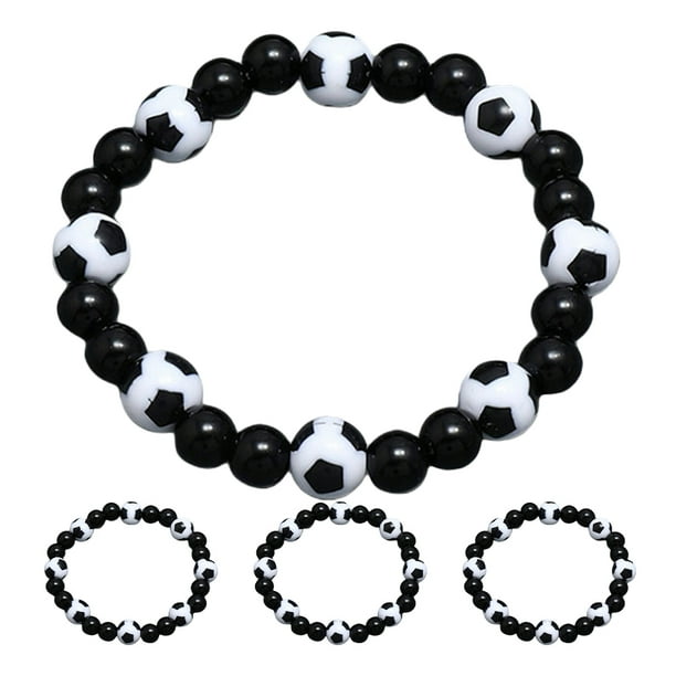 KAKOWELY 4 pulseras de cuentas de fútbol para hombre, joyería deportiva, pulseras con dijes de fútbol para jugadores de fútbol, uso diario, eventos deportivos, recuerdos de fiesta de fútbol.