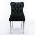 thumbnail image 3 of Set of 2 Velvet Dining Chairs with High Backrest, Modern Mid-Century Style Upholstered Chairs with Stainless Steel Legs, Black and Silver, 3 of 9