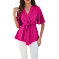 thumbnail image 2 of Clothing Delayuji Women's Sweatshirts Shirts for Women Women's Peplum Tunic Top Bell Sleeve V Neck Ruffle Hem Tie Front Elegant Shirt Blouses M Pink, 2 of 9