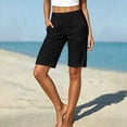 thumbnail image 6 of Ihhxva Cotton Beach Shorts for Women Elastic Waist Solid Color Adjustable with Pockets Stretchable Summer Exterior Pocket High Bermuda Style Casual Workout Lounge S-2XL, 6 of 9