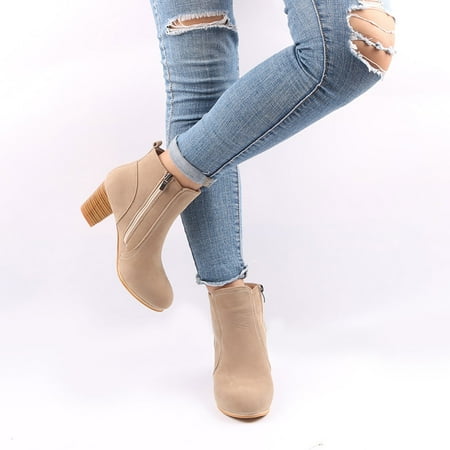

Tawop Black Leather Boots For Women Fashion Square Heel Buckle Strap Solid Color Mid Boot Keep Warm Snow Boots Womens Boots Chunky Boots