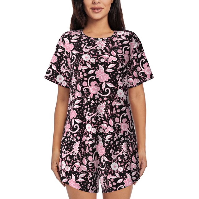 Balery Daisies Flowers Conjunto de Pijama para Mujer con Estampado, Dos Piezas de Manga Corta y Shorts, Ropa de Dormir Suave con Cuello Redondo y Bolsillos-X-Large