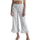 thumbnail image 1 of Pantalones anchos con bordado floral boho para mujer: cintura elástica, corte holgado, ribete de encaje, para vacaciones o uso informal (tallas S-L), 1 of 4