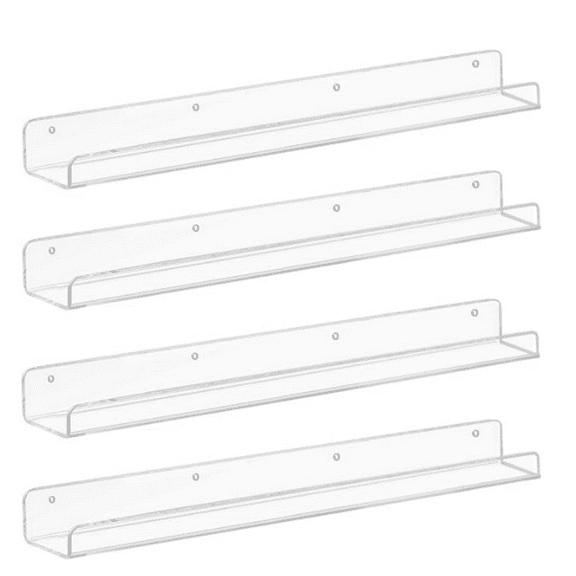 Clear Acrylic Floating Shelves 24 inches, Wall Bookshelf for Kids, Transparent Book Shelf Ledge for Wall, Set of 4
