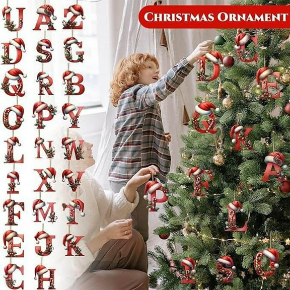 Fwttom Christmas Tree Decorations, 26 Letters with Santa Claus Christmas Tree Ornaments, Hanging Christmas Ornaments Set for Holiday Personalized DIY & Christmas Party Decorations