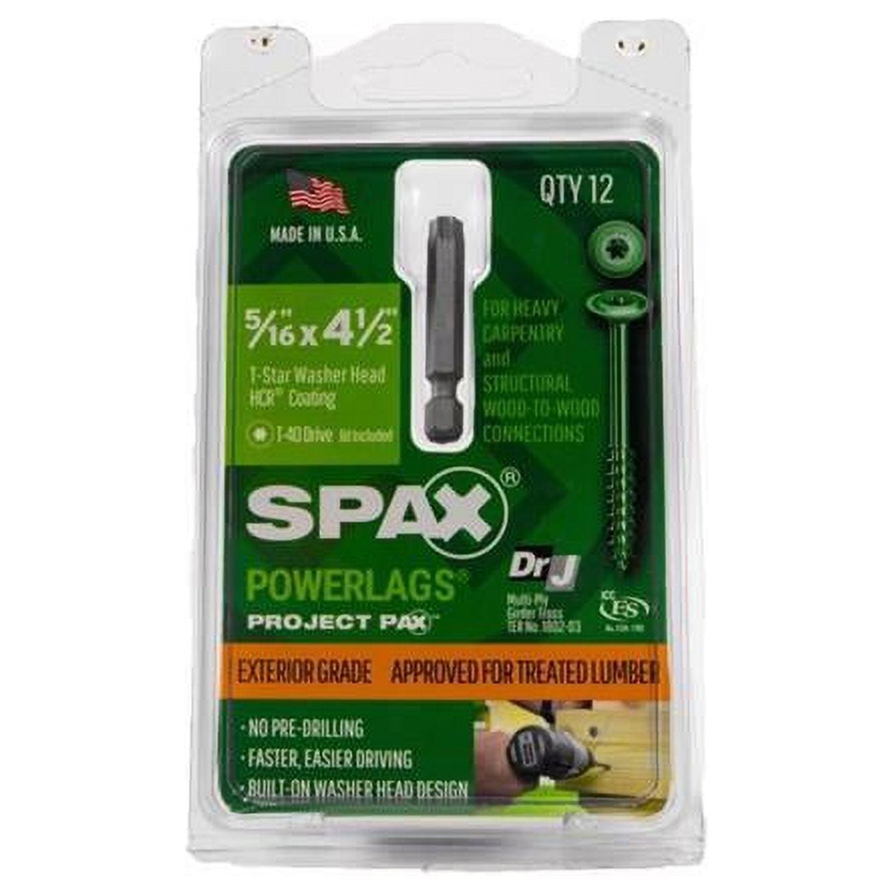 Spax 5042057 Power Lags 0.312 x 4.5 in. Washer High Corrosion Resistant Carbon Steel Lag Screw, Green - Pack of 12