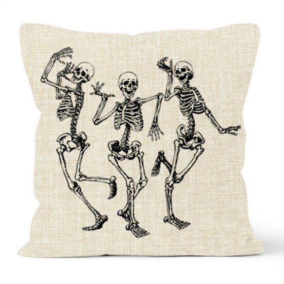 DLMCUH Halloween Pillow Cover,18x18 Inch Farmhouse Skull Skeleton Polyester Linen Throw Cushion Case,Indoor Outdoor Fall Holiday Decor for Sofa Couch