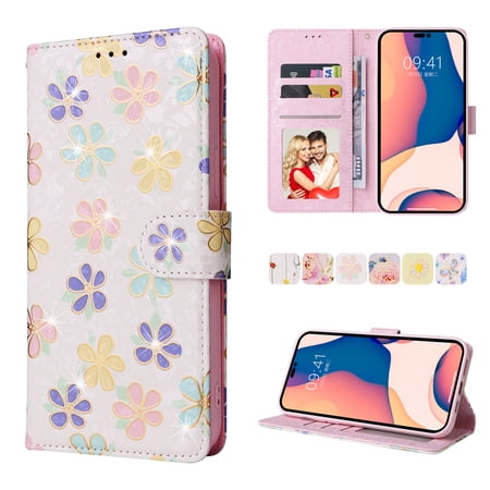 K-Lion for iPhone 12 Mini Wallet Case, Luxury Floral Flowers Pattern PU Leather RFID Blocking Card & Cash Slot Flip Case Shockproof Kickstand Full Protection Case Cover for Girls Women