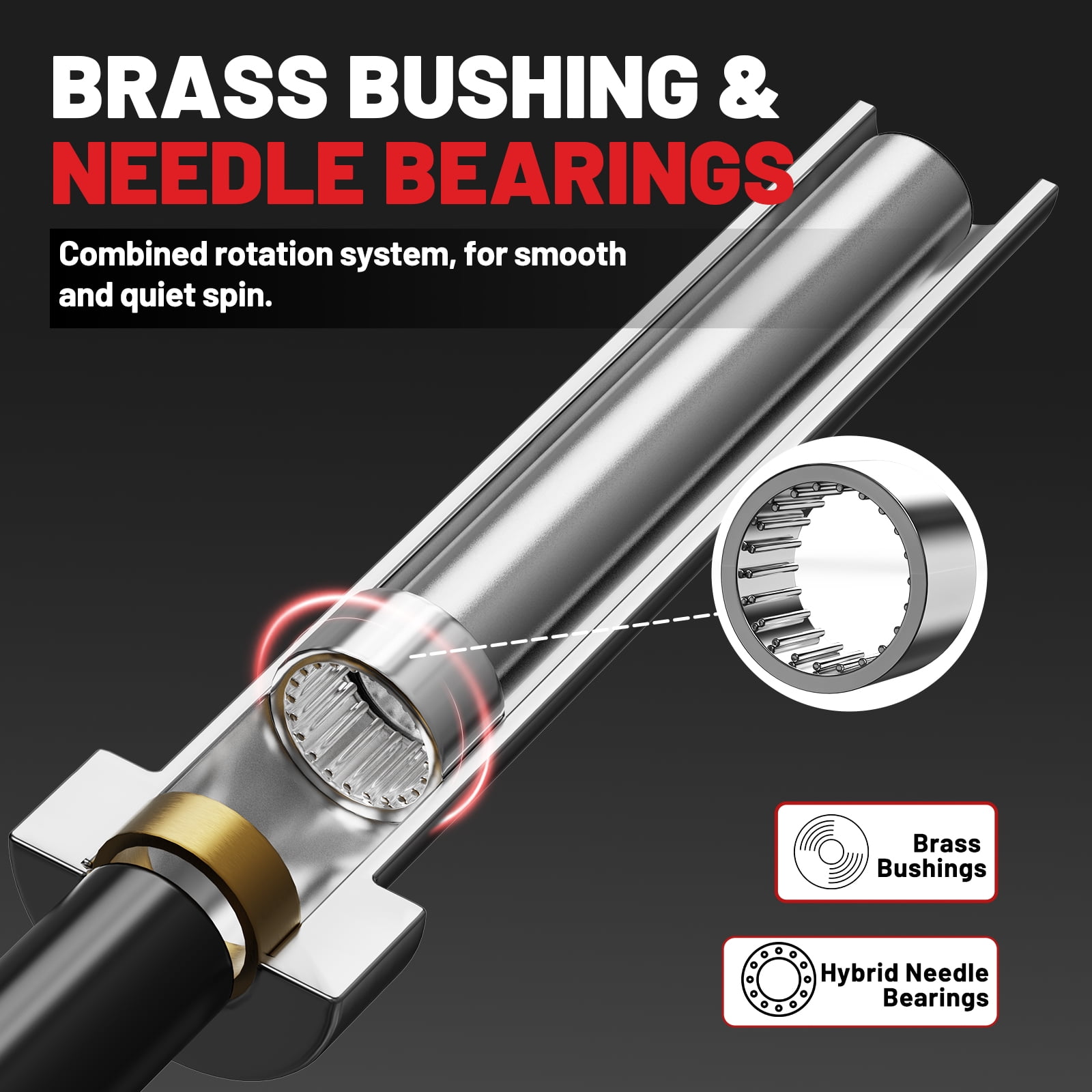 ROALW Olympic Barbell, 6.2ft Curl Barbell for Strength Training and Technique Adjusting, 2 inch Olympic Bar with Volcano Knurling Spin Sleeves Comfortable Grip for Bench Press Curls