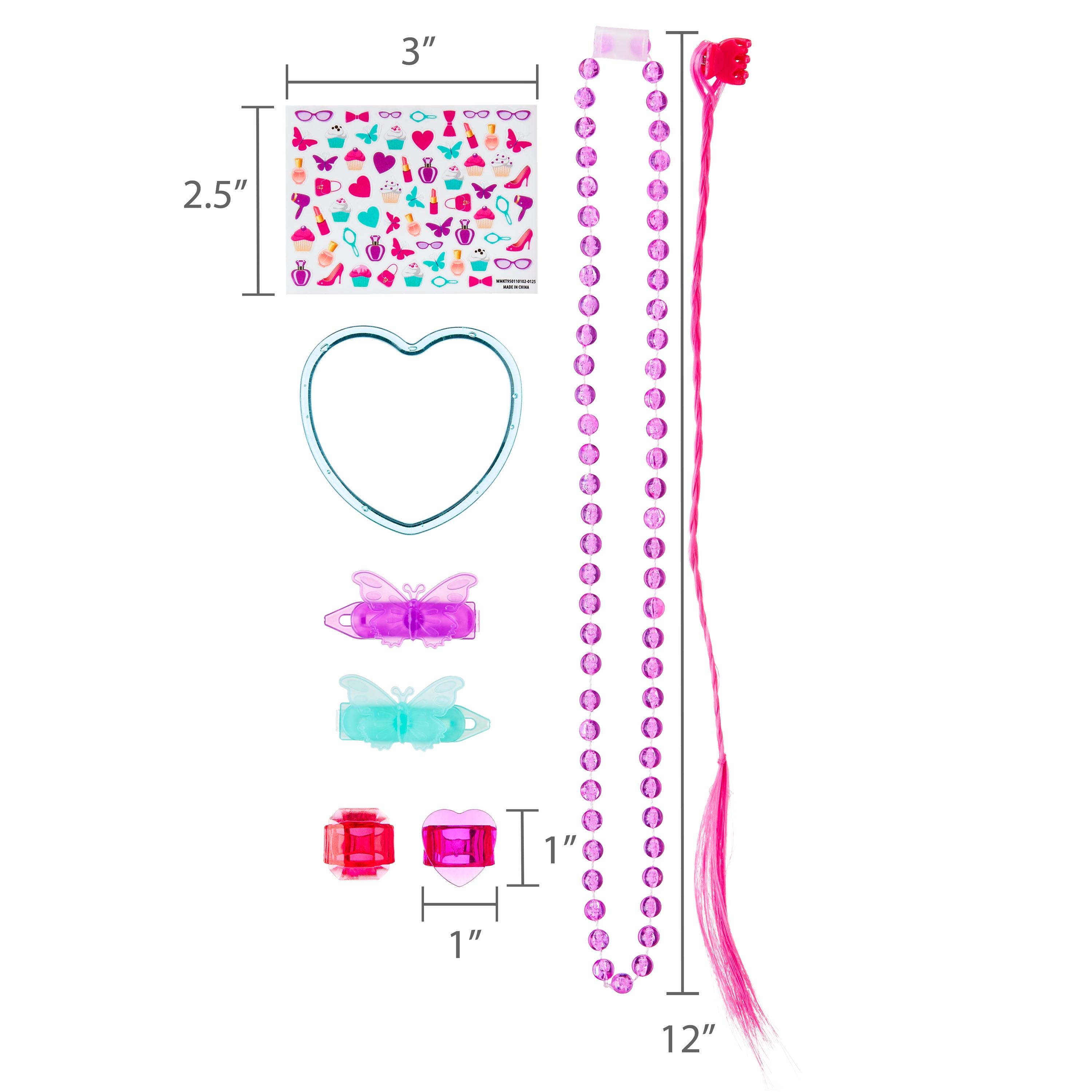 48 Count, Pink/Purple Dress-Up Party Favors Pack, Includes: 8 Hair Extensions, 8 Heart Bracelets, 8 Beaded Necklaces, 8 Crystal Rings, 8 Stickers, 8 Barrettes, Party Favors, by Way To Celebrate