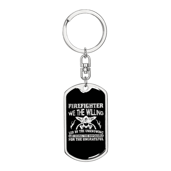 Firefighter Doing The Impossible Stainless Steel or 18k Gold Premium Swivel Dog Tag Keychain