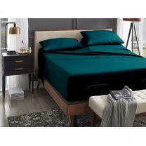 ABORN Giza Egyptian Cotton bedsheet 400-TC 4 PC Teal Split-Head Queen 28" Split 12" Pocket