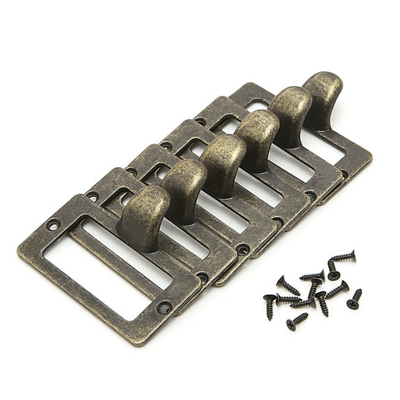 6x Handle File Name Card Cabinet Label Holder Antique Brass Drawer Pull Frame