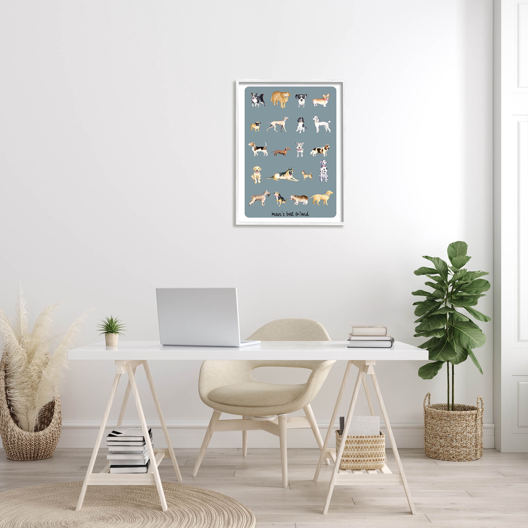 Man's Best Friend Dog Breeds Animals & Insects Graphic Art White Framed Art Print Wall Art