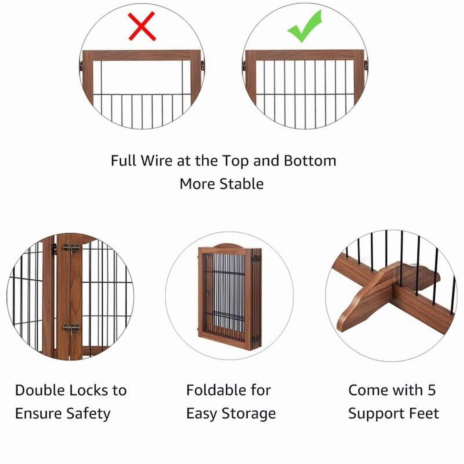 beeNbkks Extra Wide Pet Gate, 6 Panels Freestanding 6-Panel,Walnut - Walnut