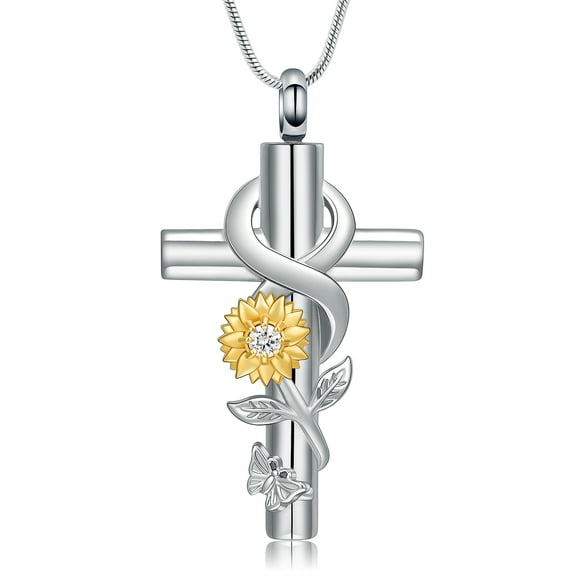 Cross Urn Necklaces for Ashes Sunflower Cremation Jewelry for Ashes Urn Pendant Keepsake Memorial Pendant Necklace for Ashes for Human Women Pet