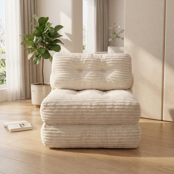Convertible Folding Sofa Bed with Back Support, Portable Chair for Living Room Bedroom, Beige