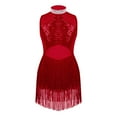 thumbnail image 2 of Alvivi Kids Girls Sequin High Neck Tassel Leotard Latin Jazz Salsa Skating Dress 6-16 Burgundy 8, 2 of 6
