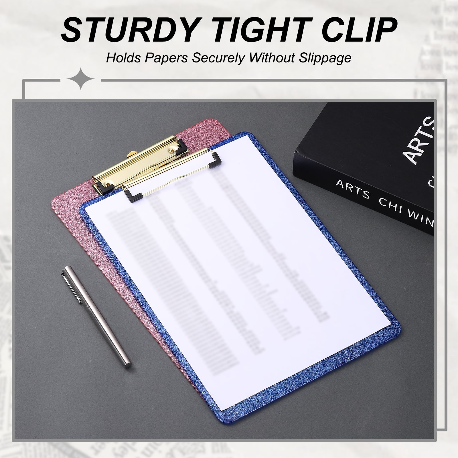Uxcell Plastic Clip Boards, A4 Size Glitter Pink Stylish Clip Boards Glitter Design Cute Clipboards Office Supplies for Restaurant Shop Store Note Memo Card Sign Holder