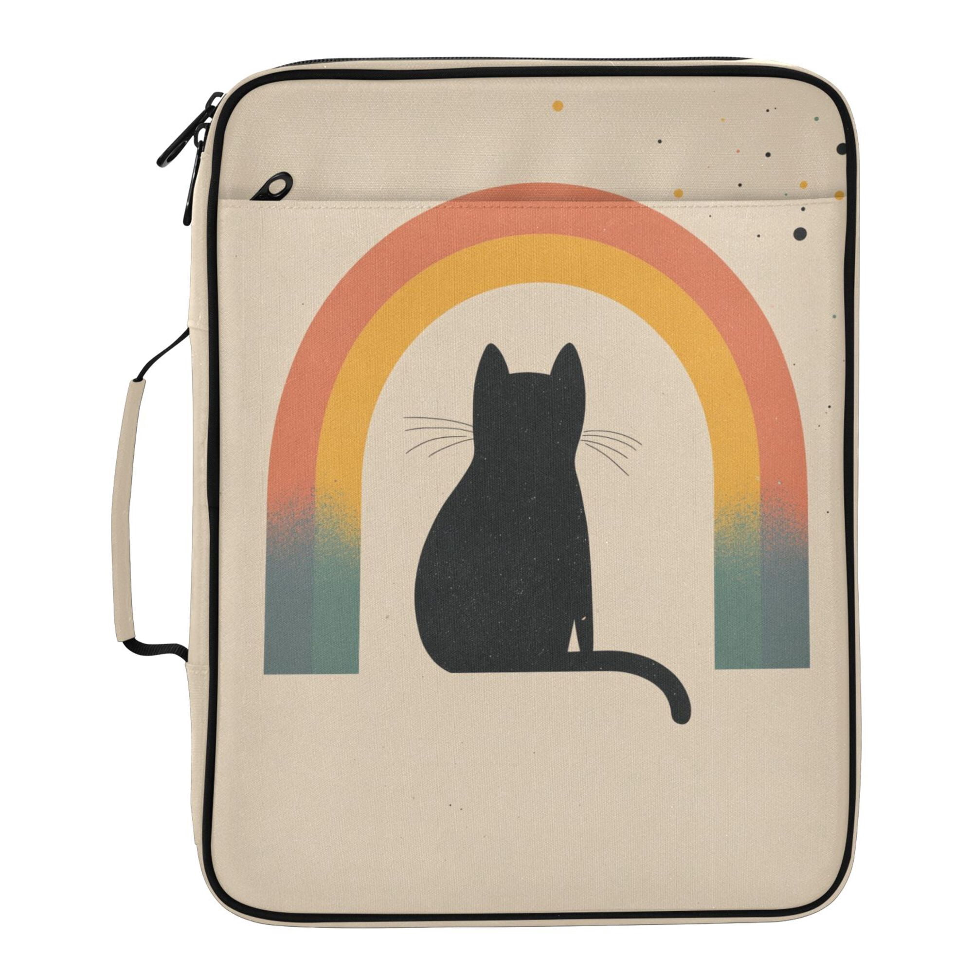 FORMRS Accordion File Folder A4 Size 7-Pocket Expanding Document Organizer Bag with 3 Ring Binder, Beige Cat Rainbow