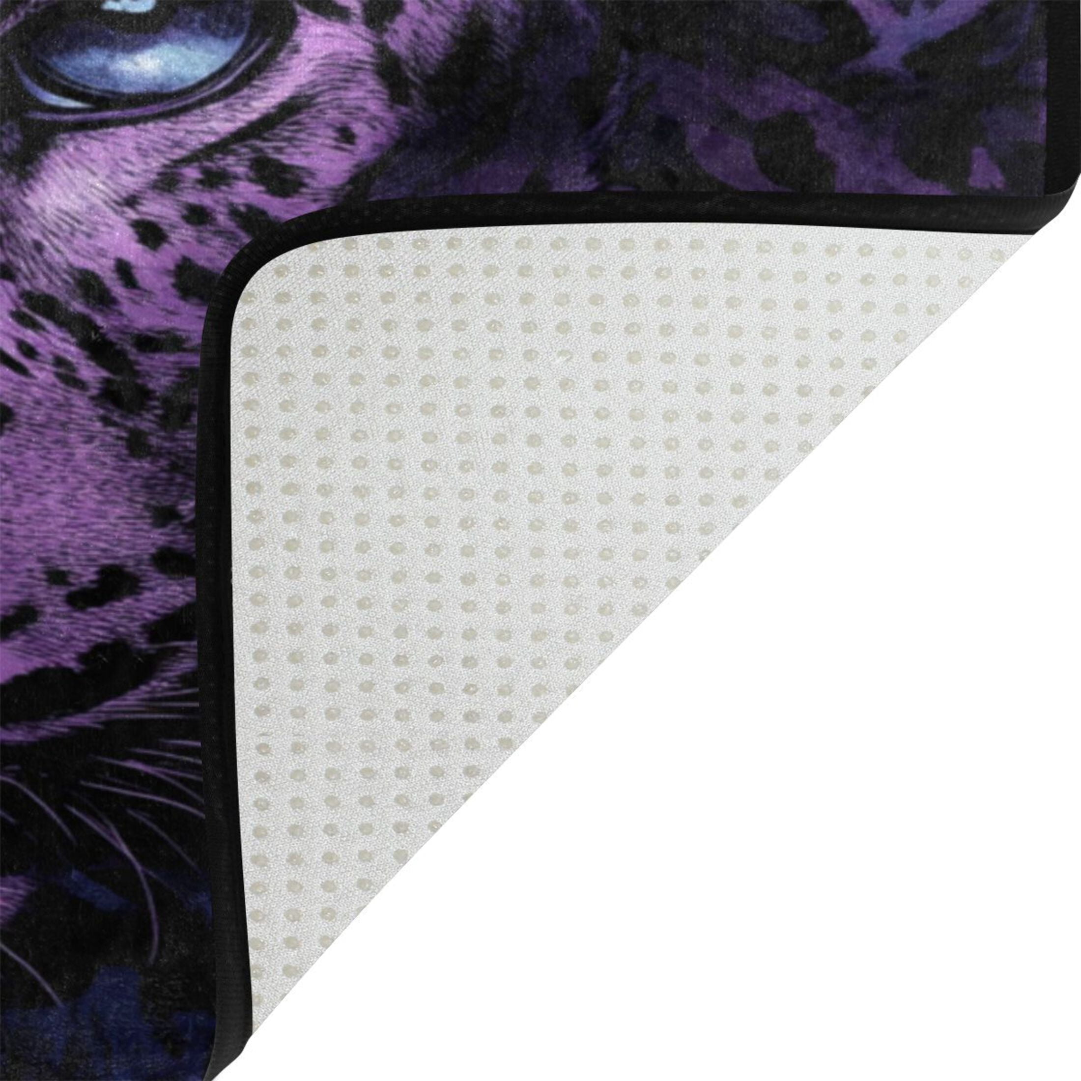 Wobogo Purple Leopard Bathroom Shower Curtain Set with Floor Mat and Hooks Ultra Waterproof Visible Slider Beads