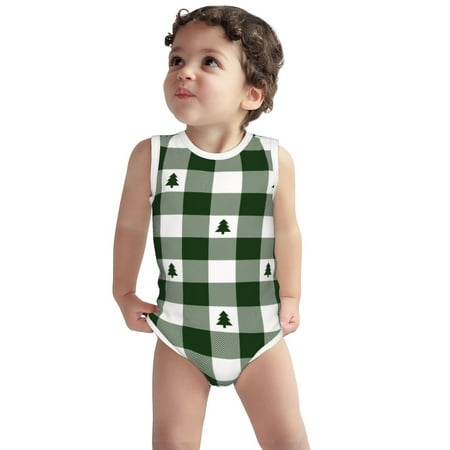 

Vsdgher Green White Lumberjack Plaid Print Baby Unisex Baby Cotton Sleeveless Bodysuits Soft and velvety comfortable and breathable