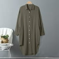 thumbnail image 5 of DuoJiaJ Shi Solid Color Top Medium Long Loose Plus Size Shirt Women's Short Sleeve Shirts Green L, 5 of 5