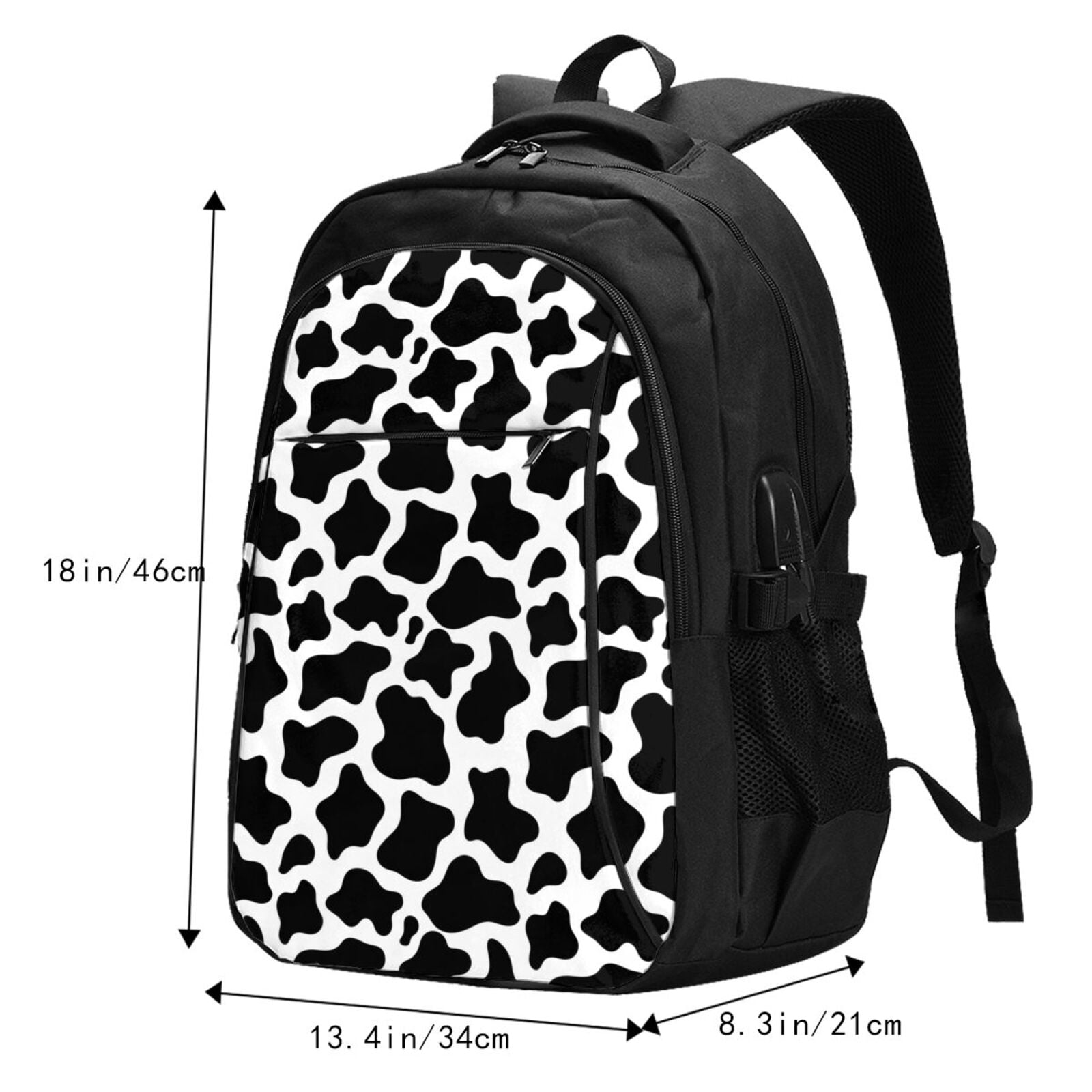 Vsdgher Cow Print Black White Print Travel Laptop Backpack, Laptops Backpack with USB Charging Port, Water Resistant Computer Bag Gift for Men & Women