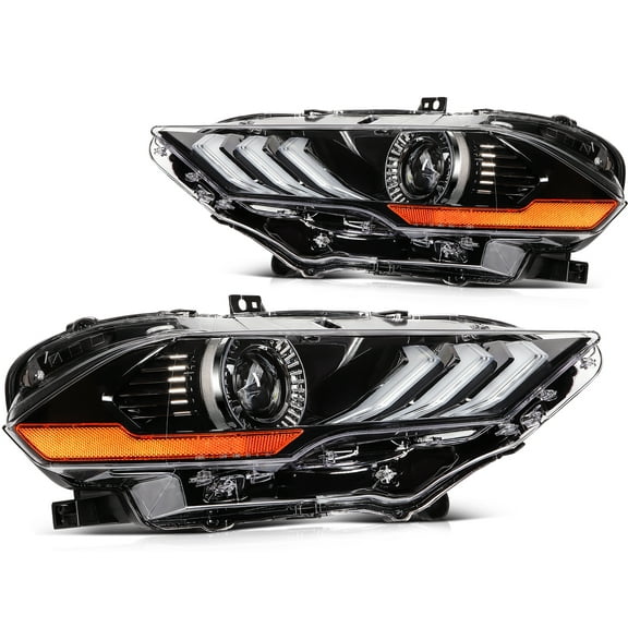 ECCPP LED Headlight Assembly Fit 2018-2021 for Ford Mustang Pair Headlamps Black Housing Amber Reflector FO2502369