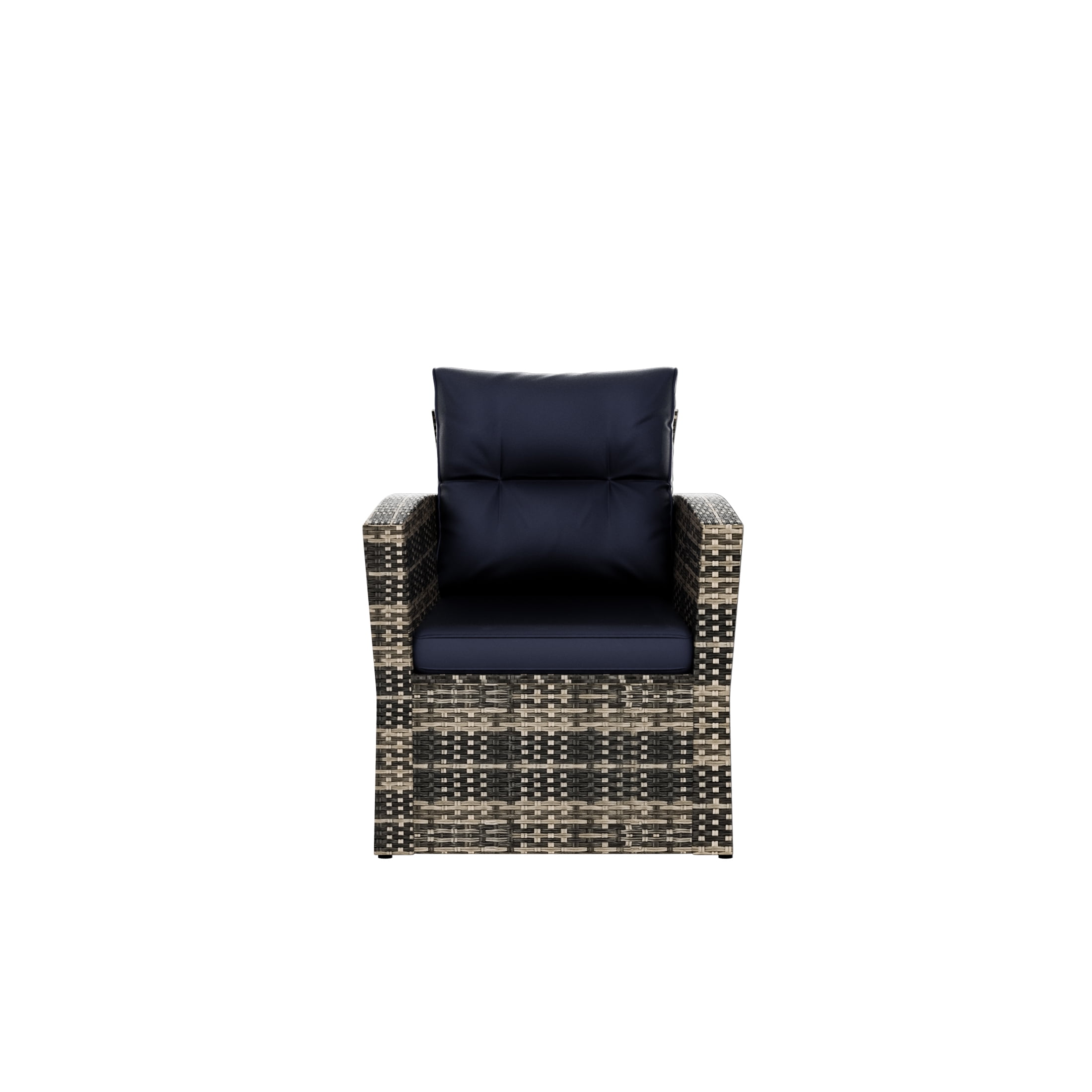 Westin Outdoor 6-Pieces Sofa Conversation Set PE Rattan Wicker Furniture, Brown/Navy Blue