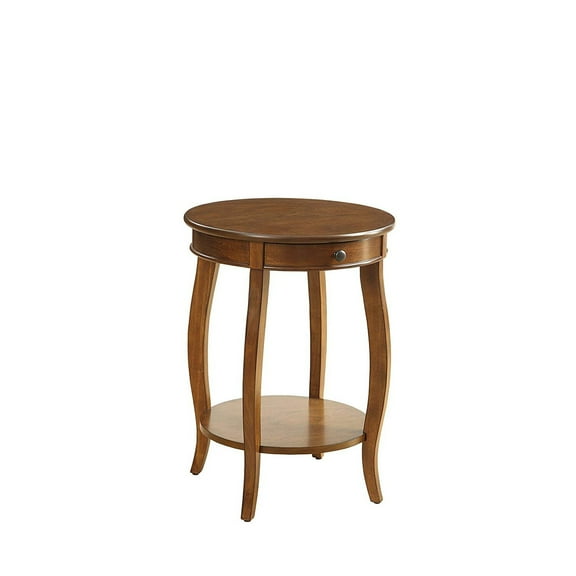 Benjara 18" 1-drawer Round Modern Solid Wood End Table in Walnut Brown