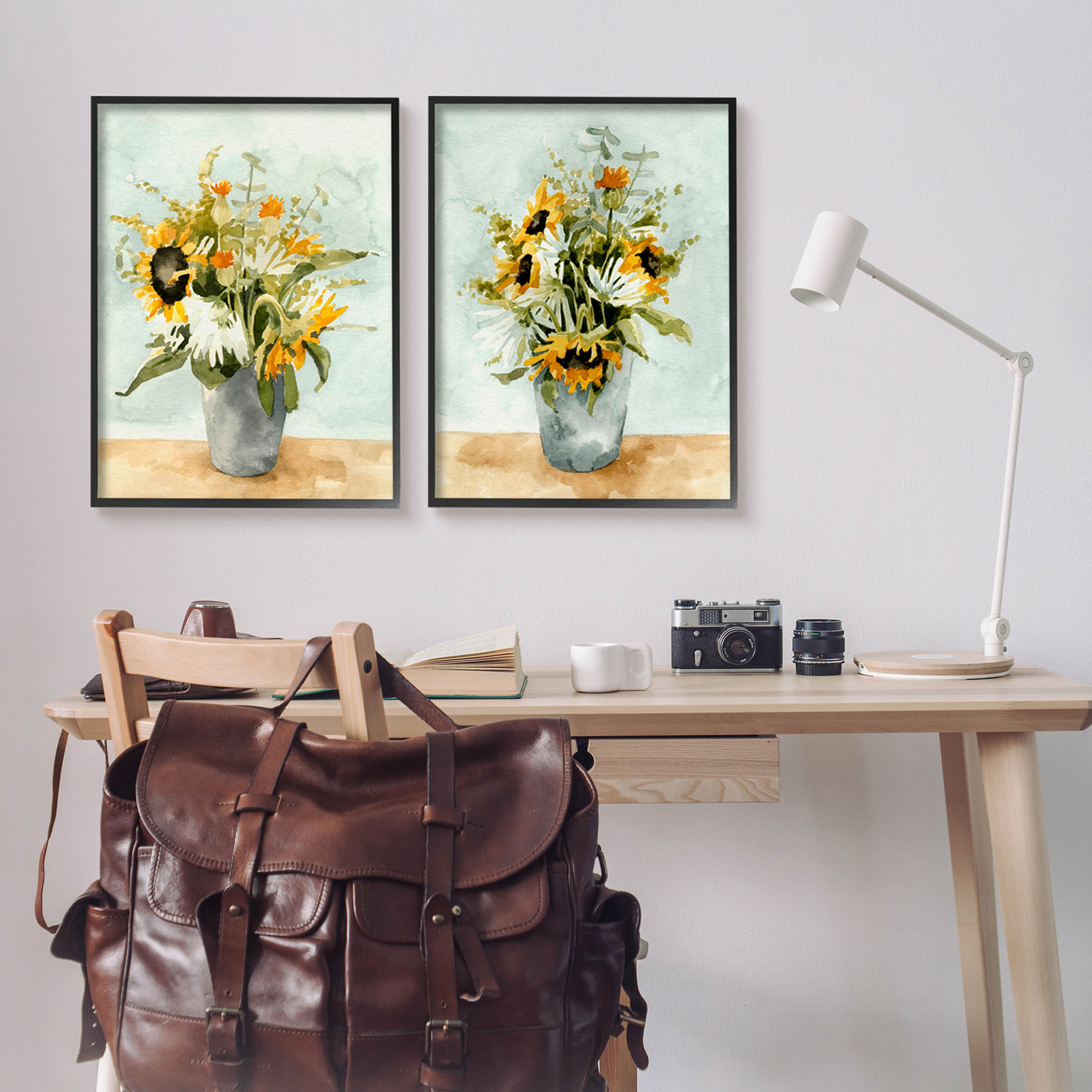 Stupell Industries Traditional Country Sunflower Bouquets Painting Black Framed Art Print Wall Art, Set of 2, Design by Emma Caroline