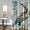 thumbnail image 2 of Orinice  Coastal Nautical Shower Curtain Vintage Sea Turtle Starfish Seashell Watercolor Marine Life Beach Themed Bathroom Decor Fabric Curtains with Hooks 69x72, 2 of 7