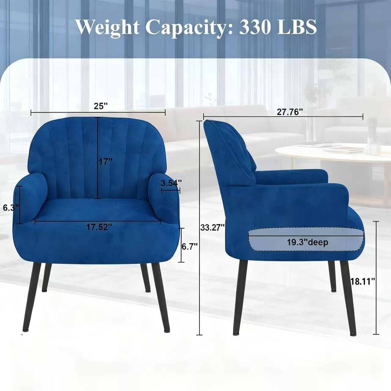 Mintazer Velvet Accent Chair with Shell-Shaped Backrest, Modern Upholstered Armchair with Metal Legs for Living Room & Bedroom, Blue