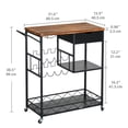 thumbnail image 6 of DWVO Mobile Bar Cart, 3-Tier Kitchen Serving Cart with Wine Rack and Glass Holder, Rolling Kitchen Cart with Drawer for Home, Bar, Kitchen (Style A), 6 of 6