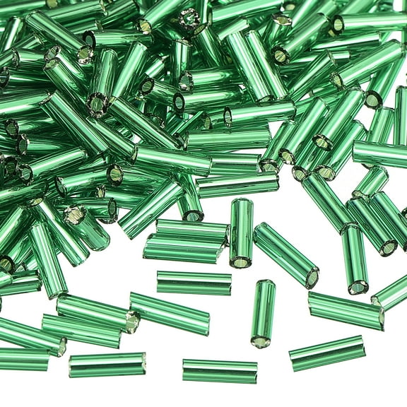 Uxcell 1300 Pack Glass Bugle Beads, 6x1.7mm Tube Mini Loose Glass Seed Spacer Bead for DIY (Dark Green)
