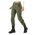 thumbnail image 2 of BiZtdJrK Cargo Pants for Women Casual Button Waist Hiking Pants Outdoor Baggy Tactical Pants Solid Color Work Trousers with Multi Pockets, Green, M, 2 of 6