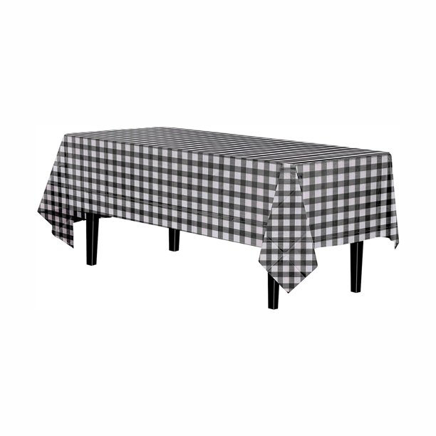 Black Gingham Checkerboard Plastic Table Cover Rectangle 54in. x