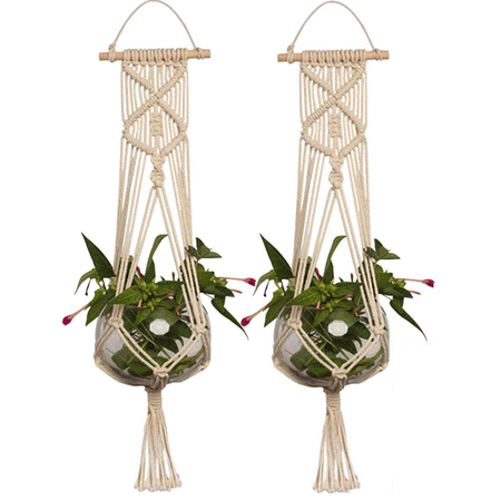 2-pack Macrame Plant Hanger Indoor Outdoor Hanging Planter Basket Jute Cotton Rope Braided Craft 37 (Best Flowers For Hanging Baskets)