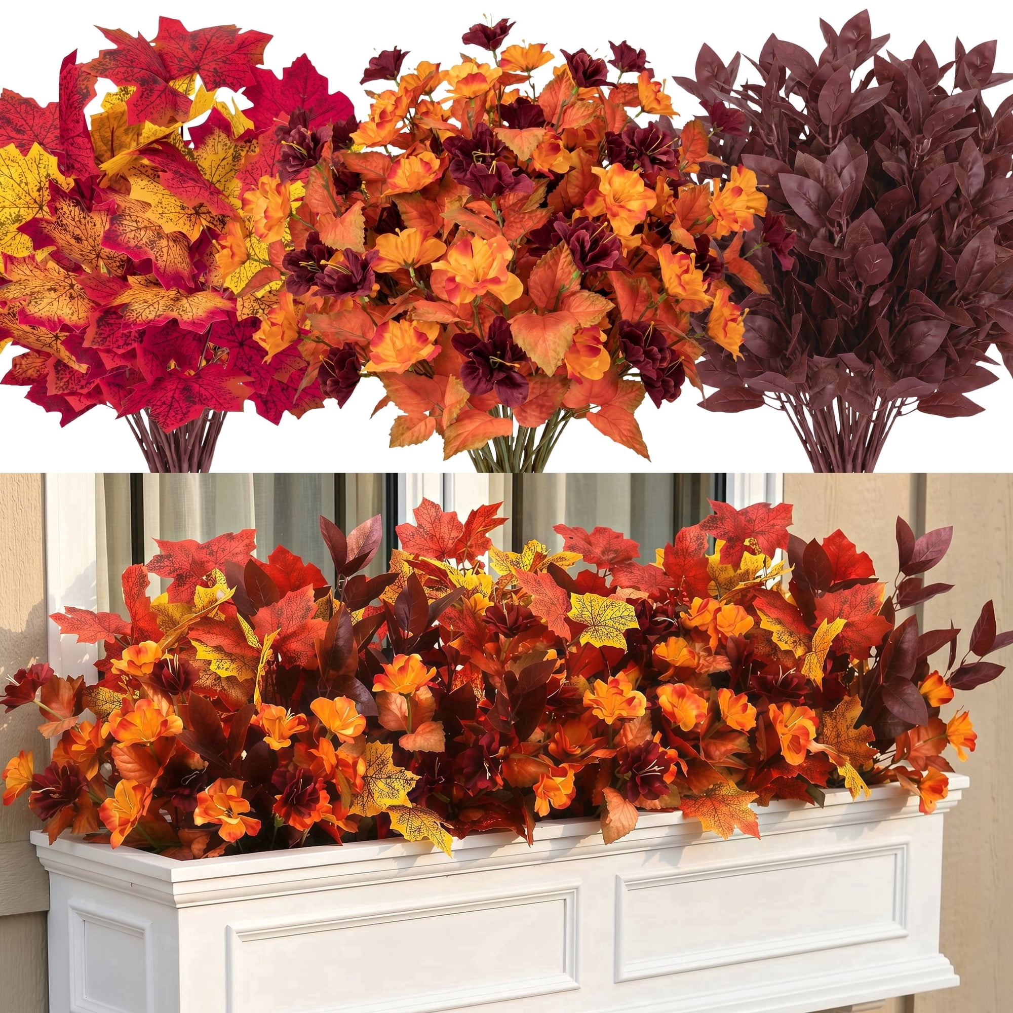 AcerichFad Artificial Fall Plants Outdoor, 8 Bundles Autumn Faux Plants Fake Silk Flowers Fall Decorations for Home Outside Yard Garden Porch Patio