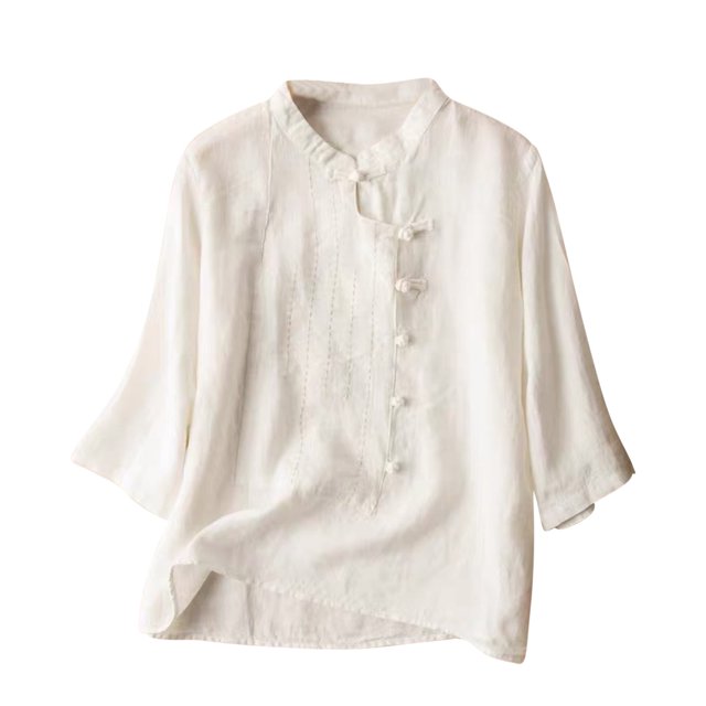 ICHUANYI Clearance Ladies Literary Vintage Style Embroidery V-Neck Shirt Everything Match Floral Top(White, M) ICHUANYI WER2023081100197