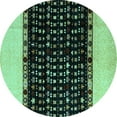 thumbnail image 1 of Ahgly Company Machine Washable Indoor Round Abstract Turquoise Blue Modern Area Rugs, 8' Round, 1 of 4