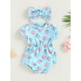 thumbnail image 2 of Coduop Infant Baby Girl Short Sleeve Ice Cream Romper Bodysuit Cute Jumpsuit,with Headband, 2 of 9