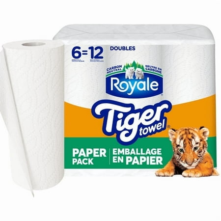 Tiger Emballage en Papier Recyclable pour Essuie-Tout, 6 Égale 12 Rouleaux d'Essuie-tout, 98 Feuilles par Rouleau