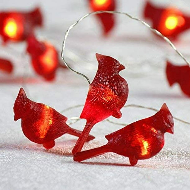 Guirnalda de luces navideñas decorativas con forma de cardenal, funciona con pilas, LED 3D con temática de pájaro rojo y control remoto para fiestas de Año Nuevo en casa, bodas y dormitorios.