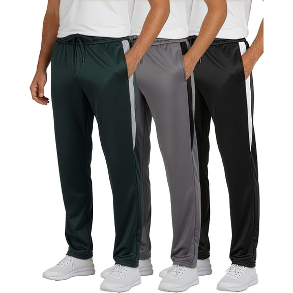 Real Essentials 3 Pack: Men's Active Athletic Casual Tricot Open Bottom Sweatpants with Pockets (Available In Big & Tall)